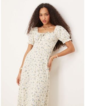New Look Crinkle Milkmaid Midi Dress - Natural