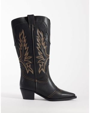 ASOS Curve Celestine Flat Western Knee Boots - Black