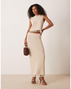 ASOS Premium Boucle Maxi Skirt With Fringe Hem Co-ord - Natural
