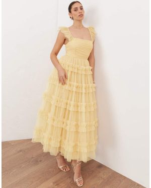 ANAYA Square Neck Flutter Sleeve Frill Midaxi Dress - Natural