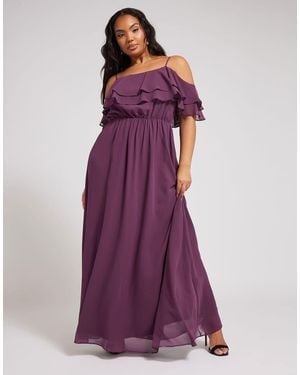 Yours Clothing Frill Cold Shoulder Maxi Dress - Purple