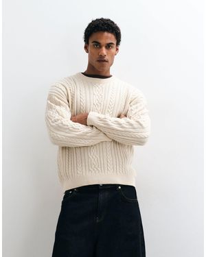 Collusion Oversize-pullover mit zopfmuster und rundhalsausschnitt - Weiß