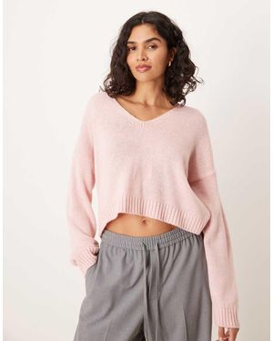 ASOS Slouchy V Neck Knitted Jumper - Pink