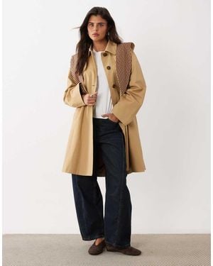 Nobody's Child Trench Coat Di Cotone Midi Con Sciarpa Rimovibile Con Cappuccio A Quadri A Contrasto - Bianco