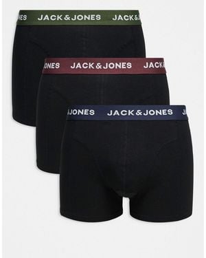 Jack & Jones 3 Pack Trunk With Colored Waistband - Black
