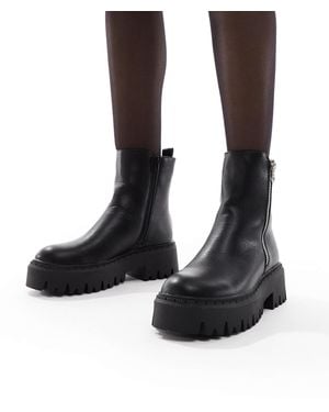 SEQWL Wide Fit Stella Zip Detail Chunky Boots - Black