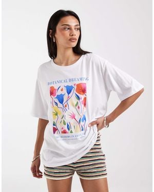 ONLY Floral Graphic Print Oversized T-shirt - White