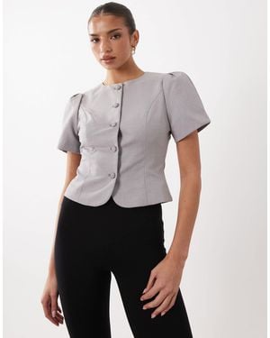 Lioness Femme Puff Sleeve Button Up Blouse - Gray