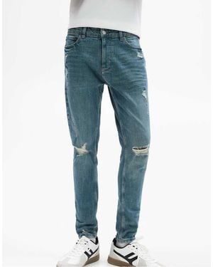 Pull&Bear Ripped Skinny Jeans - Blue