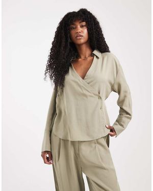 ASOS Lyocell Wrap Tie Detail Shirt Co Ord - Natural