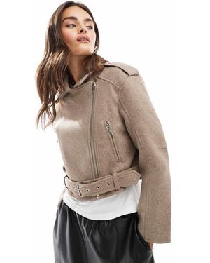 Bershka Recht Bikerjack Met Wollook - Grijs