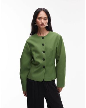 TOPSHOP Ovoid Sleeve Blazer Top - Green