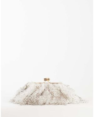 Glamorous Oversized Faux-Fur Clutch Met Kliksluiting - Naturel
