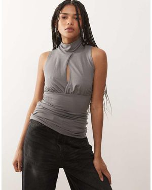 Weekday Sleeveless Turtleneck Top With Key Hole Detail - Grey