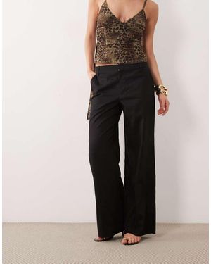 GOOD AMERICAN Pantalones Negros De Pernera Ancha Holgada Y Talle Medio De Mezcla De Lino