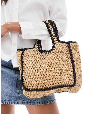 Native Youth Raffia Mini Tas Met Contrastrand - Naturel
