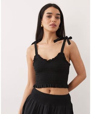 Iisla & Bird Tie Detail Crop Top - Black