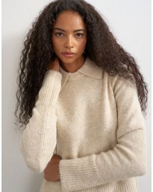TOPSHOP Gestrickter polo-pullover mit schößchen - Braun