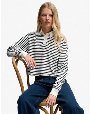 Superdry Athletic essential cropped gestreiftes rugby-oberteil - Blau