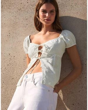 Bershka Rustic Blouse With Ties - Brown