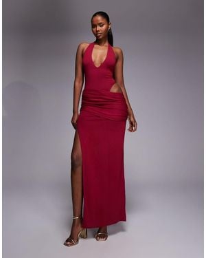 Oh Polly Plunge Neck Maxi Dress - Red