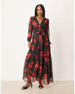 Hope & Ivy Wrap Front Maxi Dress - Red