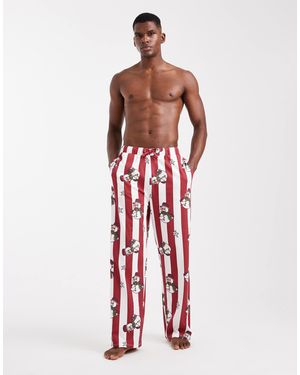 ASOS Lounge Bottoms Christmas Stripe Snowman Graphic - Red