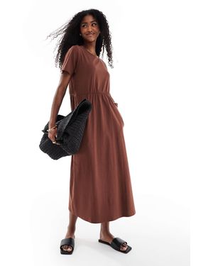 Threadbare Short Sleeve Jersey Midi Dress With Pockets - Red