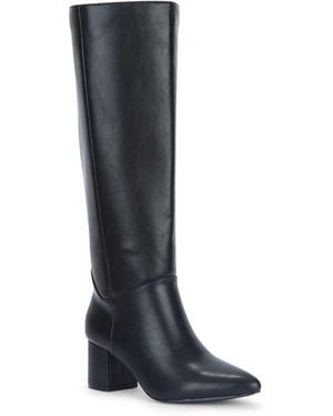 SEQWL Knee High Riding Boots Pointed Toe With Mid Block Heel - Black