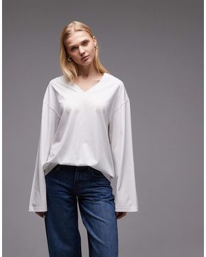 ARKET Pure Cotton V-neck Long Sleeve T-shirt - Gray