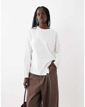 ASOS Knotted Hem Detail Crew Neck Long Sleeve Top - White