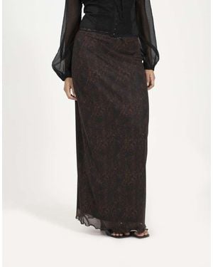 Brave Soul Animal Print Mesh Maxi Skirt - Black