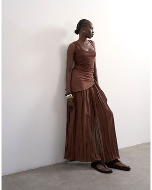 TOPSHOP Sash Tie Crinkle Full Maxi Skirt - Brown