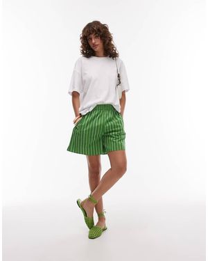 ARKET Pantalones Cortos Verdes A Rayas Con Cinturilla Sin Cierres De Algodón Puro De