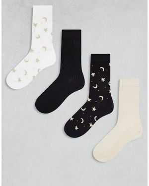 Lindex 4 Pack Moon & Star Printed Glitter Detail Sock - Multicolour