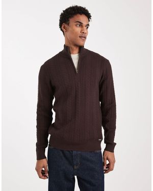 Threadbare Pull en maille torsadée à col zippé - marron chocolat