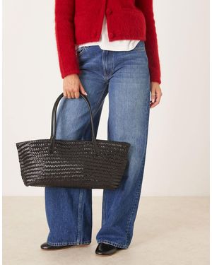 Mango 100% Leather Large Shopper Bag - Blue