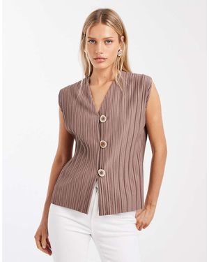 River Island Plissé Gilet - Naturel