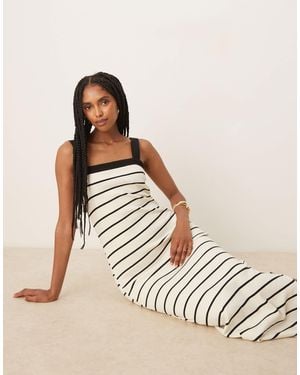 Mango Square Neck Striped Straight Fit Midaxi Dress - White