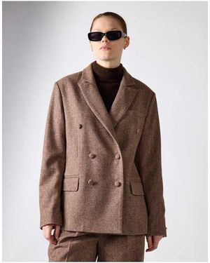 NARRATED Double-Breasted Blazer - Brown