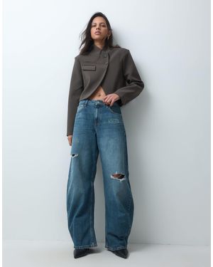 ASOS Bow Leg Jean With Rips - Blue