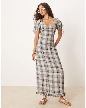 ASOS Vestido De Tarde De Tubo Midi Gris A Cuadros De - Blanco