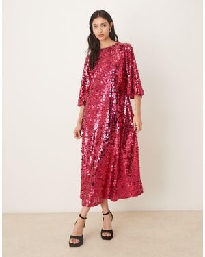 Sister Jane Empire Sequin Flutter Sleeve Midaxi Dress - Red