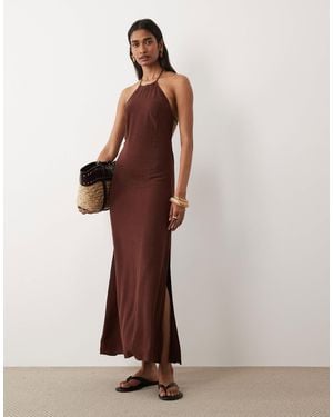 Miss Selfridge Linen Look Halter Maxi Dress - Brown