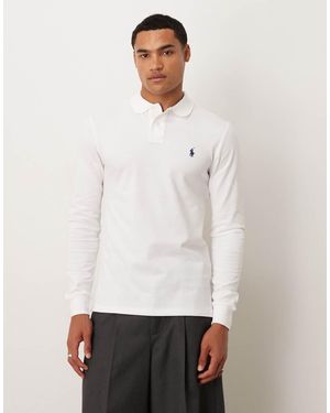 Polo Ralph Lauren Icon Logo Slim Fit Long Sleeve Pique Polo - White