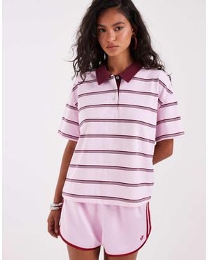 Pieces Oversized Short Sleeve Polo Shirt - Red