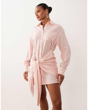 Missy Empire Missy Empire Cotton Blend Tie Front Detail Button Up Shirt Mini Dress - Pink