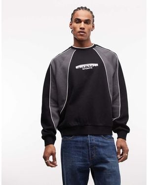 ASOS Relaxed Printed Sweatshirt With Cut & Sew Panels - Blue