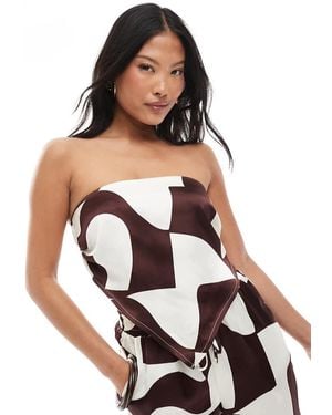 4th + Reckless Petite Satin Cropped Bandeau Scarf Top Co-ord - Black