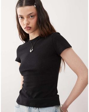 Weekday Linen Blend Fitted T-shirt - Black
